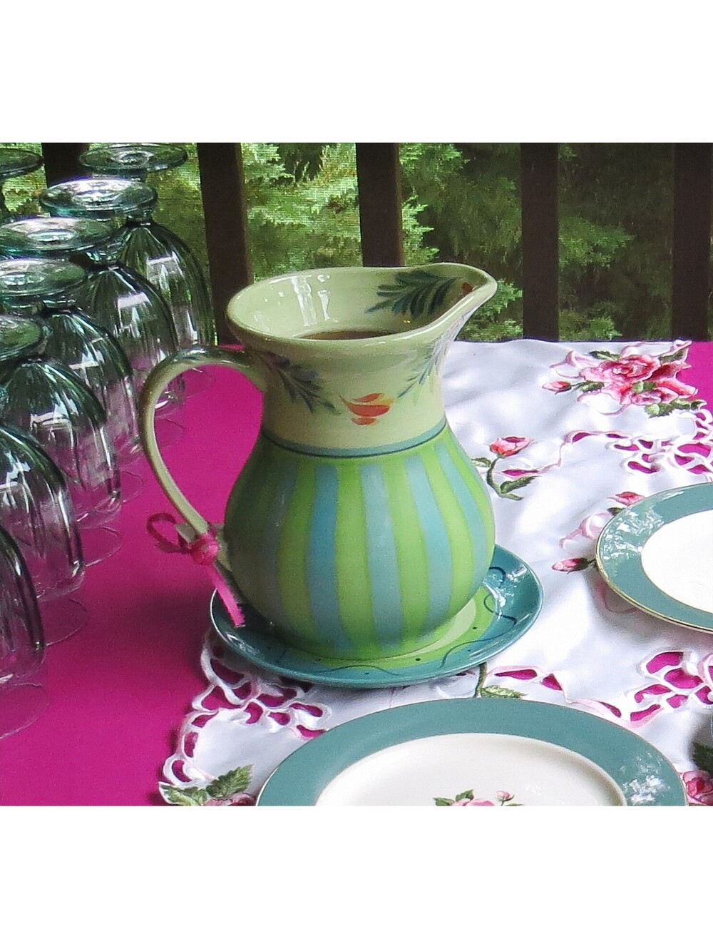 SLAH Southern Living at Home Provence Handpainted Ceramic Pitcher Gail Pittman